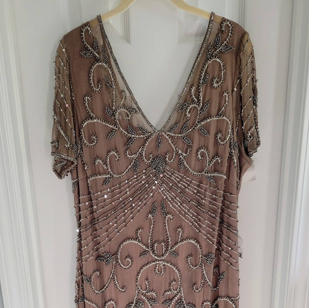 New Without Tags Pisarro Nights 20W Beaded Mesh Column Gown